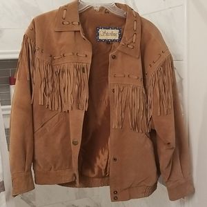 Genuine 90's leather suede fringe jacket